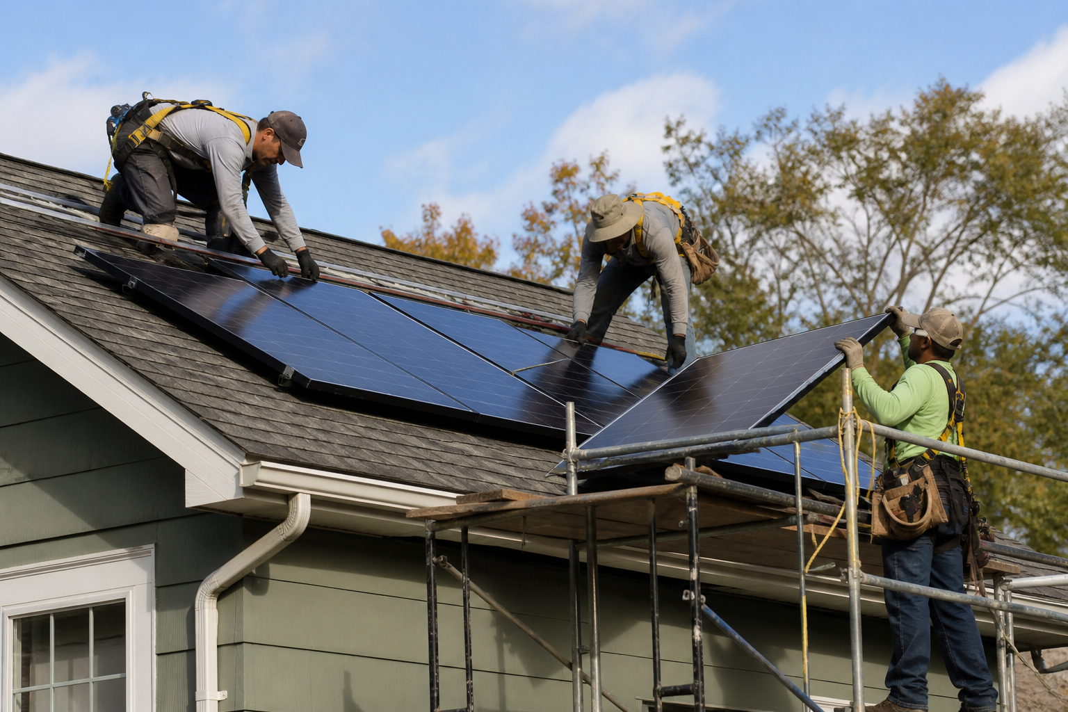 Install crew mounting panels on a residential roof